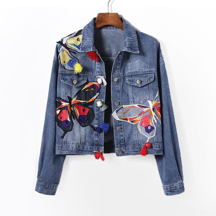 Claire Embroidered Butterfly Denim Jacket